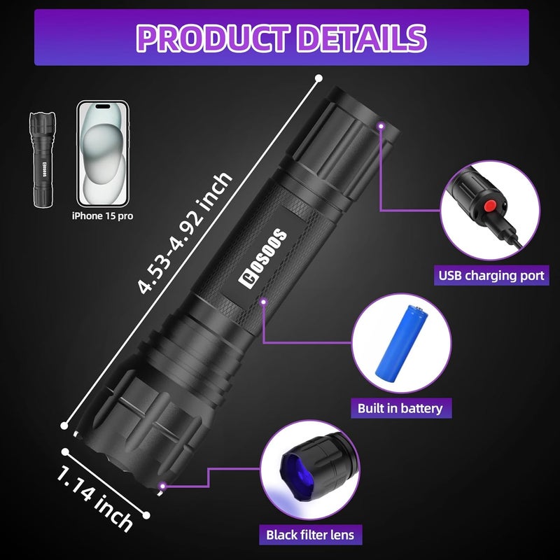 COSOOS Air Conditioner Leak Detector Kit, Rechargeable UV Detection Tool with Protective Glasses, Portable Bag for Automotive Auto Oil AC UV Dye - Image 3